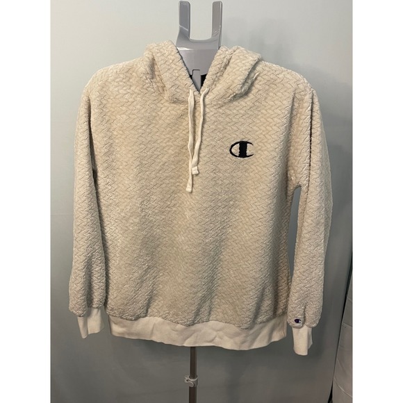 Champion Textured Fleece Hoodie Womens Medium Beige Pullover Sweatshirt - Picture 1 of 7